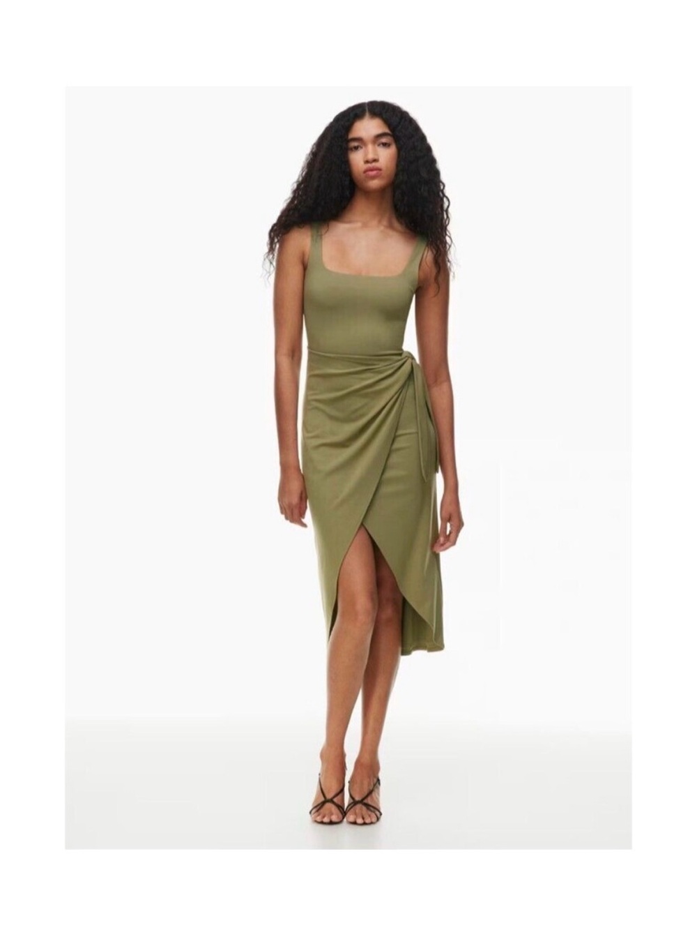 Aritzia Wilfred Saturn Midi Wrap Dress Size Medium Bosana Green Draped Jersey